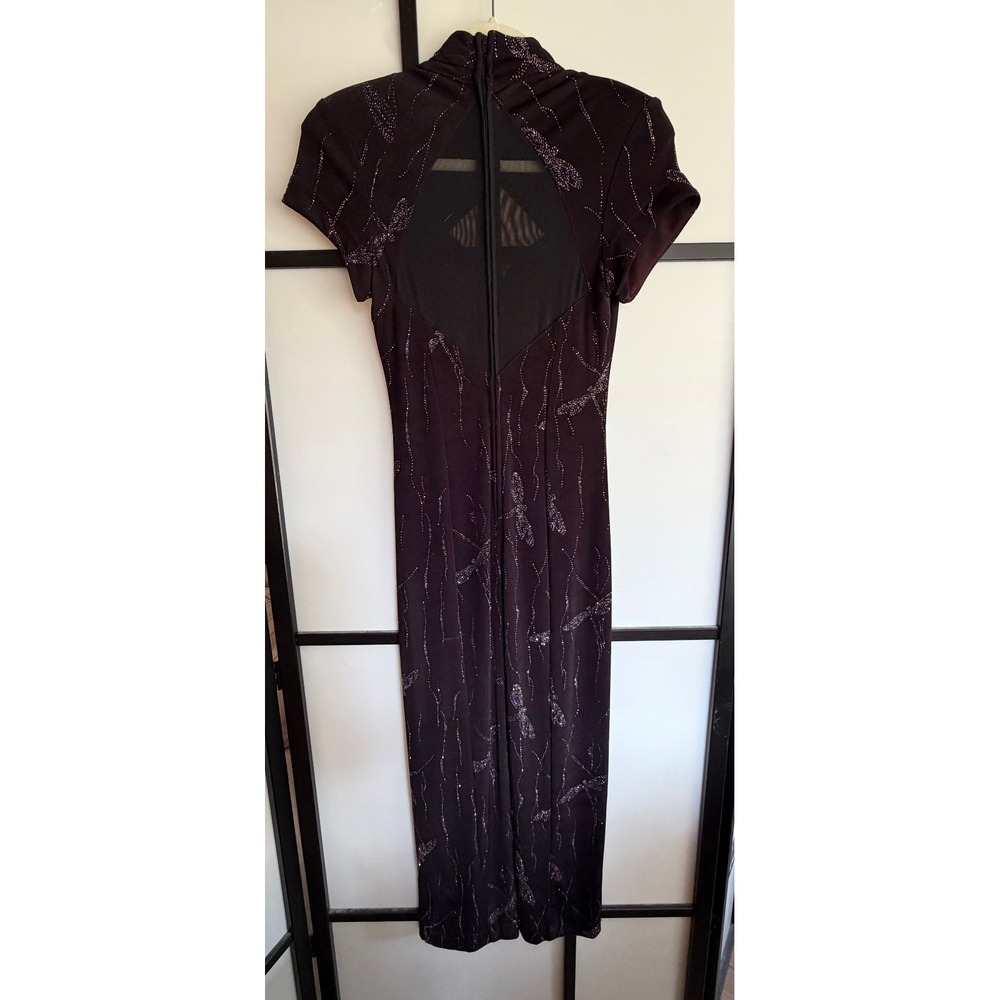 Night Way Collections Vintage Womens Size 6 Gown Black Dragonfly Glitter Mesh
